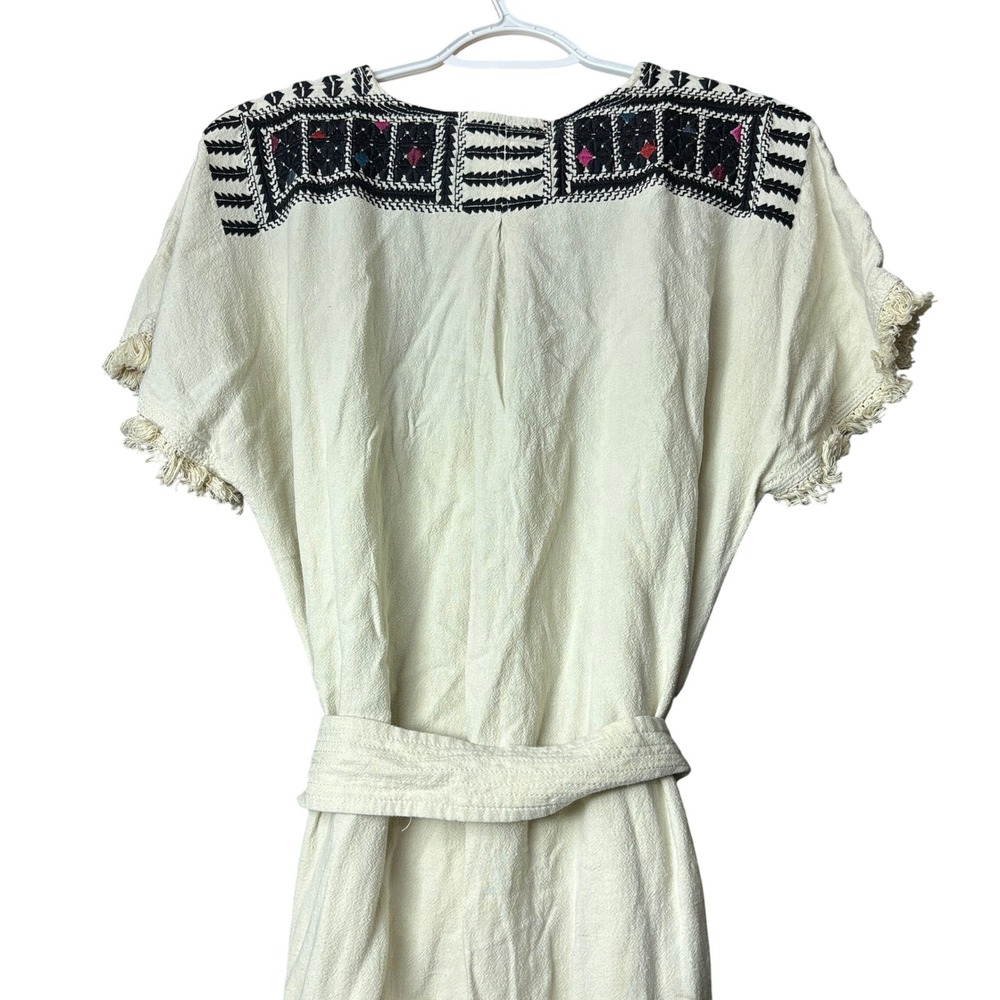Madewell Women's size Medium Embroidered Belted Tunic Dress Linen Boho Peasant - Picture 6 of 10
